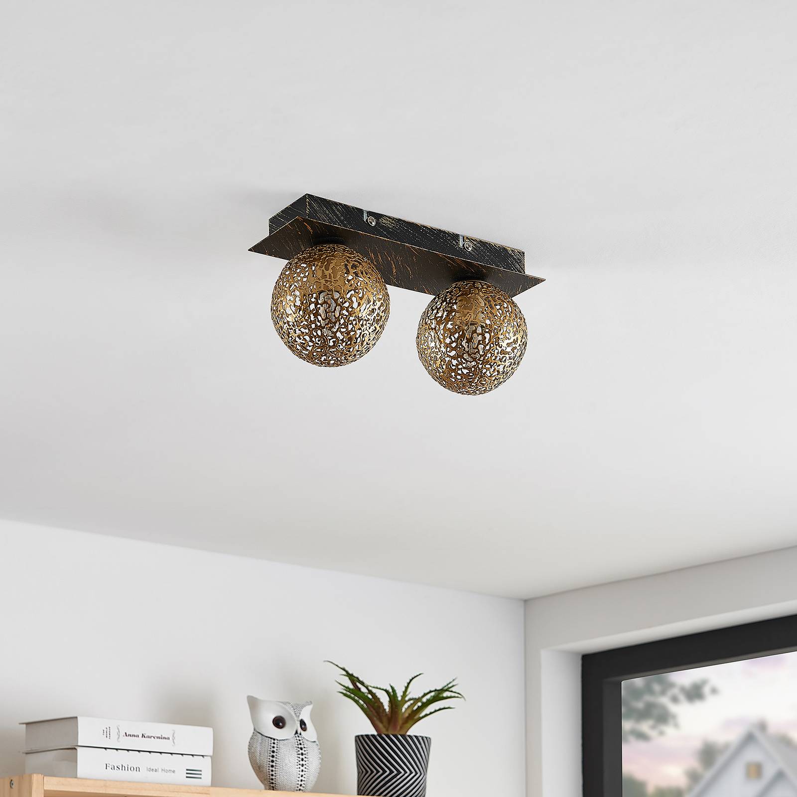 Lucande Evory stropní světlo, hranaté, 2 zdroje, Obývací pokoj / jídelna, železo, G9, 40W, P: 26 cm, L: 10 cm, K: 12.8cm - Image 2