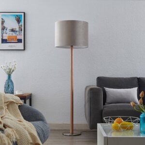 Svítidlo Lucande nikl/šedá/dřevo světlé železo/textil/dubové dřevo