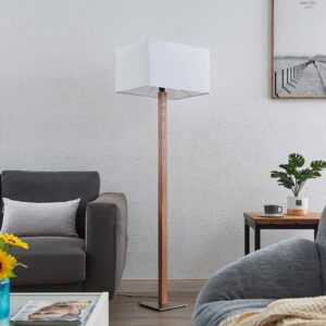 Svítidlo Lucande nikl/bílá/dřevo světlé železo/textil/dubové dřevo