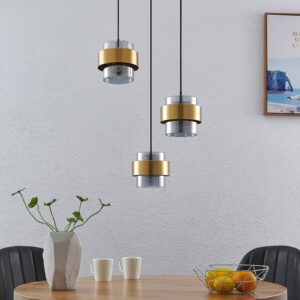 Svítidlo Lucande černá matná/mosaz/smoke železo/sklo