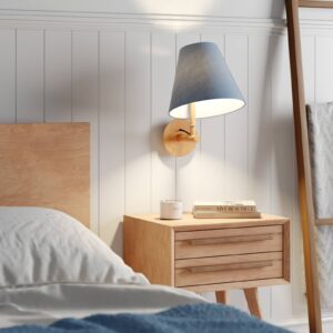 Svítidlo Lucande modrá/dub tmavý látka/dřevo