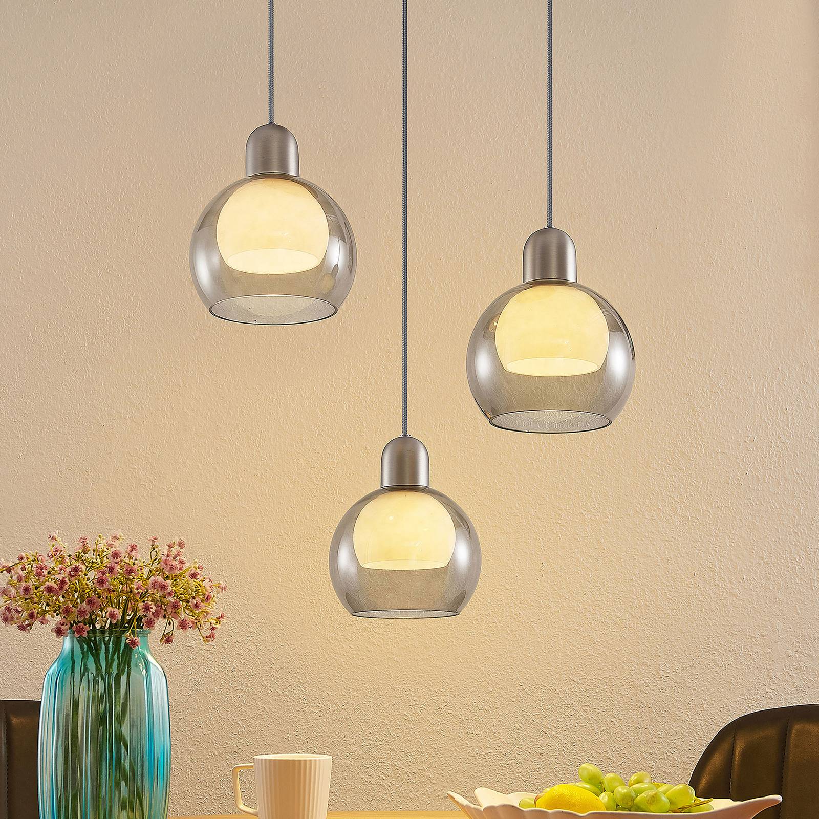 Svítidlo Lucande nikl/bílá/kouřově šedá železo/sklo