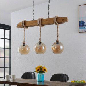 Svítidlo Lucande dřevo světlé/jantar/mosaz starobylá železo/borovice/sklo