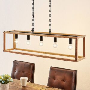 Svítidlo Lucande černá matná/dub světlý kov/dubové dřevo