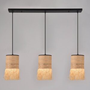 Svítidlo MARKET SET přírodní béžová/černá vlákno z banánovníku/palmové vlákno (raffia)/kov