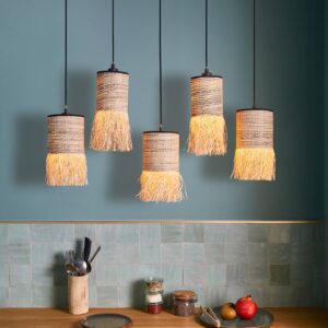 Svítidlo MARKET SET přírodní béžová/černá vlákno z banánovníku/palmové vlákno (raffia)/kov