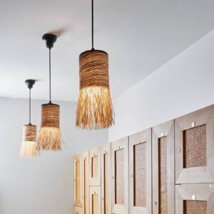 Svítidlo MARKET SET přírodní béžová/černá vlákno z banánovníku/palmové vlákno (raffia)/kov