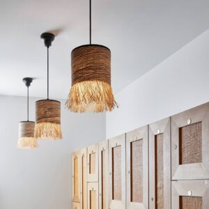 Svítidlo MARKET SET přírodní béžová/černá vlákno z banánovníku/palmové vlákno (raffia)/kov