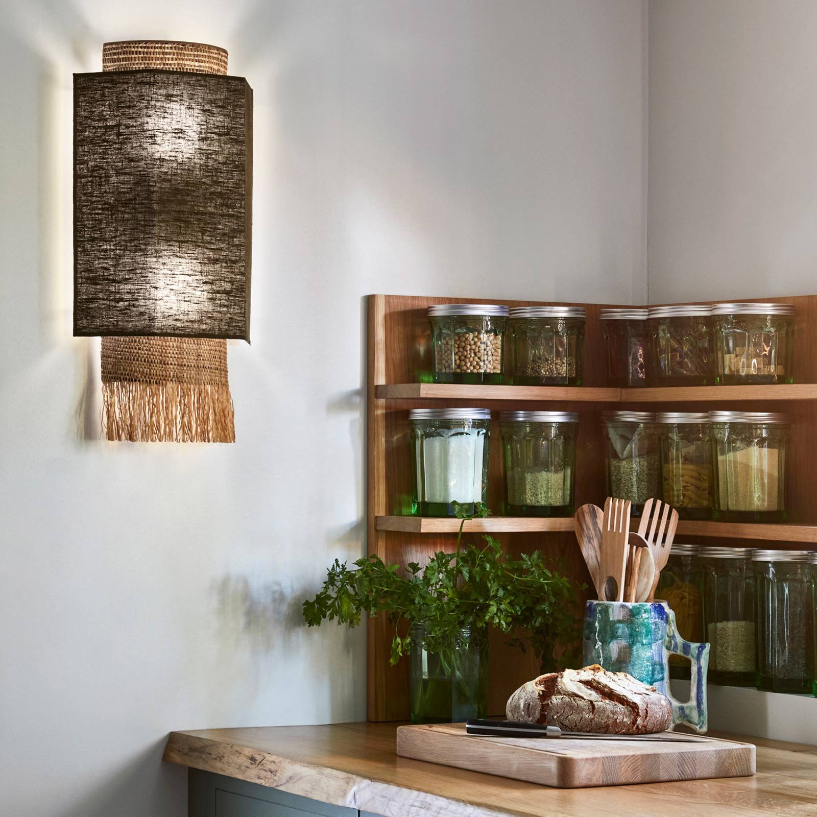 Svítidlo MARKET SET khaki/přírodní kov/len/lýko