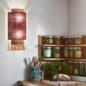 Svítidlo MARKET SET massala-červená/přírodní kov/len/lýko