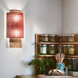 Svítidlo MARKET SET oranžová/přírodní kov/len/lýko