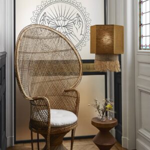 Svítidlo MARKET SET kari žlutá/přírodní béžová lněná textilie/vlákno banánovníku/palmové vlákno (raffia)/textil/kov