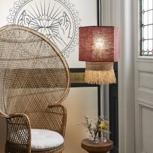 Svítidlo MARKET SET masála červená/přírodní béžová lněná textilie/vlákno banánovníku/palmové vlákno (raffia)/textil/kov