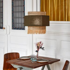 Svítidlo MARKET SET khaki/přírodní béžová lněná textilie/vlákno banánovníku/palmové vlákno (raffia)/textil/kov