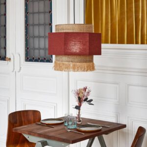 Svítidlo MARKET SET masála červená/přírodní béžová lněná textilie/vlákno banánovníku/palmové vlákno (raffia)/textil/kov