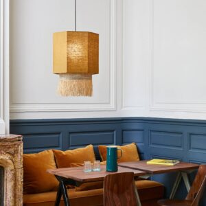 Svítidlo MARKET SET kari žlutá/přírodní béžová lněná textilie/vlákno banánovníku/palmové vlákno (raffia)/textil/kov