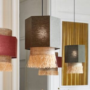 Svítidlo MARKET SET khaki/přírodní béžová lněná textilie/vlákno banánovníku/palmové vlákno (raffia)/textil/kov