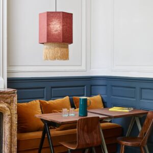 Svítidlo MARKET SET masála červená/přírodní béžová lněná textilie/vlákno banánovníku/palmové vlákno (raffia)/textil/kov