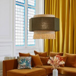 Svítidlo MARKET SET khaki/přírodní béžová lněná textilie/vlákno banánovníku/palmové vlákno (raffia)/textil/kov