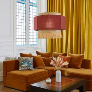 Svítidlo MARKET SET masála červená/přírodní béžová lněná textilie/vlákno banánovníku/palmové vlákno (raffia)/textil/kov