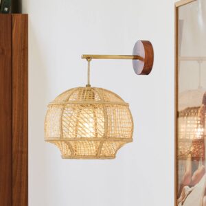 Svítidlo MARKET SET přírodní béžová/tmavé dřevo/mosaz palmová vlákna (rafia)/dřevo/textil/kov