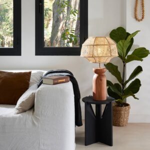 Svítidlo MARKET SET přírodní béžová/tmavé dřevo palmová vlákna (rafia)/dřevo/textil