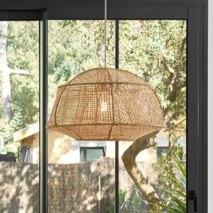 Svítidlo MARKET SET přírodní béžová/tmavé dřevo palmová vlákna (rafia)/dřevo/textil