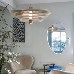 Svítidlo MARKET SET přírodní/mosaz kartáčovaná/hnědá/bílá kov/len/dřevo/sklo