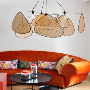 Svítidlo MARKET SET černá/přírodní kov/ratan