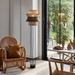 Svítidlo MARKET SET khaki/kari/světlé dřevo/černá textilie/ratan/kov