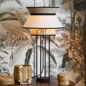 Svítidlo MARKET SET černá/nude textilie/ratan/kov