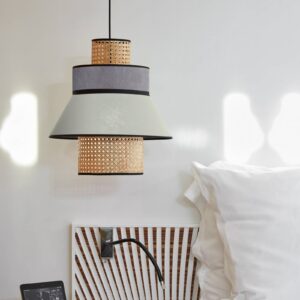 Svítidlo MARKET SET světlé dřevo/tyrkysová/antracit textilie/ratan/kov