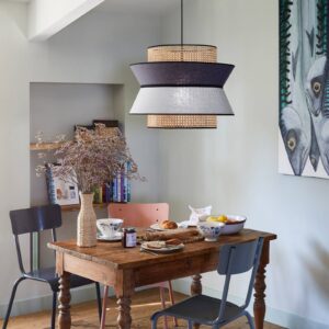 Svítidlo MARKET SET světle šedá/antracit/černá textilie/ratan/kov