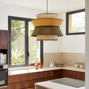 Svítidlo MARKET SET khaki/kari/černá textilie/ratan/kov