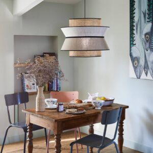 Svítidlo MARKET SET krémová/světlé dřevo/černá textilie/ratan/kov