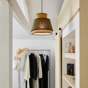 Svítidlo MARKET SET dřevo světlé khaki/kari textilie/ratan/kov