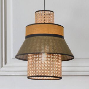 Svítidlo MARKET SET dřevo světlé khaki/kari textilie/ratan/kov