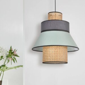 Svítidlo MARKET SET světlé dřevo/tyrkysová/antracit textilie/ratan/kov