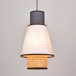 Svítidlo MARKET SET světlé dřevo/bílá/antracitová textilie/ratan/kov