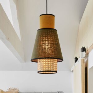 Svítidlo MARKET SET dřevo světlé khaki/kari textilie/ratan/kov