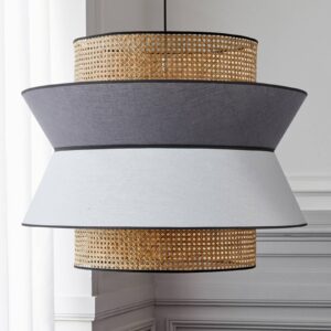 Svítidlo MARKET SET světle šedá/antracit/světlé dřevo/černá textilie/ratan/kov