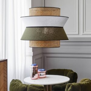 Svítidlo MARKET SET khaki/bílá/světlé dřevo/černá textilie/ratan/kov