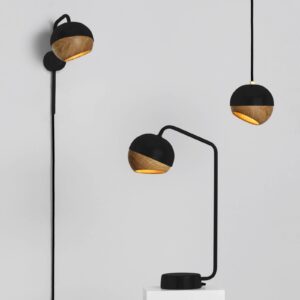 Svítidlo MATER černá/světlé dřevo ocel/dubové dřevo/textil