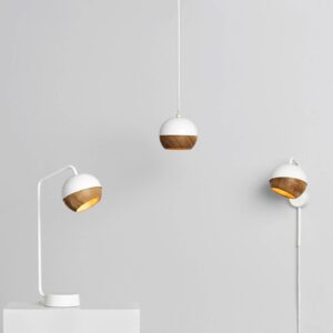 Svítidlo MATER bílá/světlé dřevo ocel/dubové dřevo/textil