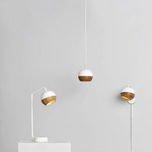 Svítidlo MATER bílá/světlé dřevo ocel/dubové dřevo/textil