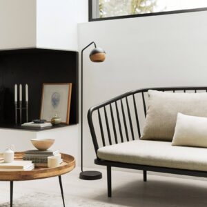 Svítidlo MATER černá/světlé dřevo ocel/dubové dřevo/textil