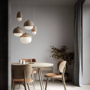 Svítidlo MATER dřevo světlé/opálová lipové dřevo/foukané sklo