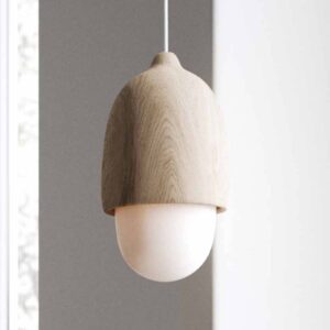 Svítidlo MATER dřevo světlé/opálová lipové dřevo/foukané sklo