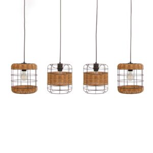 Svítidlo Nino Leuchten černá/světlé dřevo eukalyptové dřevo/drát/rattan