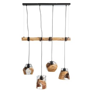 Svítidlo Nino Leuchten světlé dřevo/černá/přírodní eukalyptové dřevo/drát/travní výplet